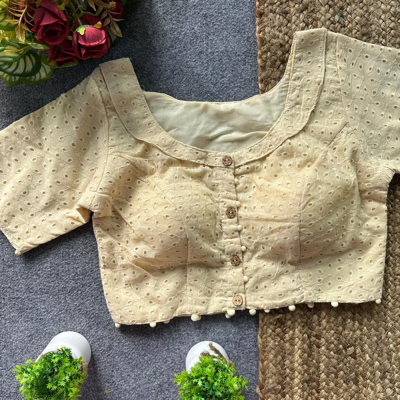 Pure hakoba cotton puff sleeve ready made blouse