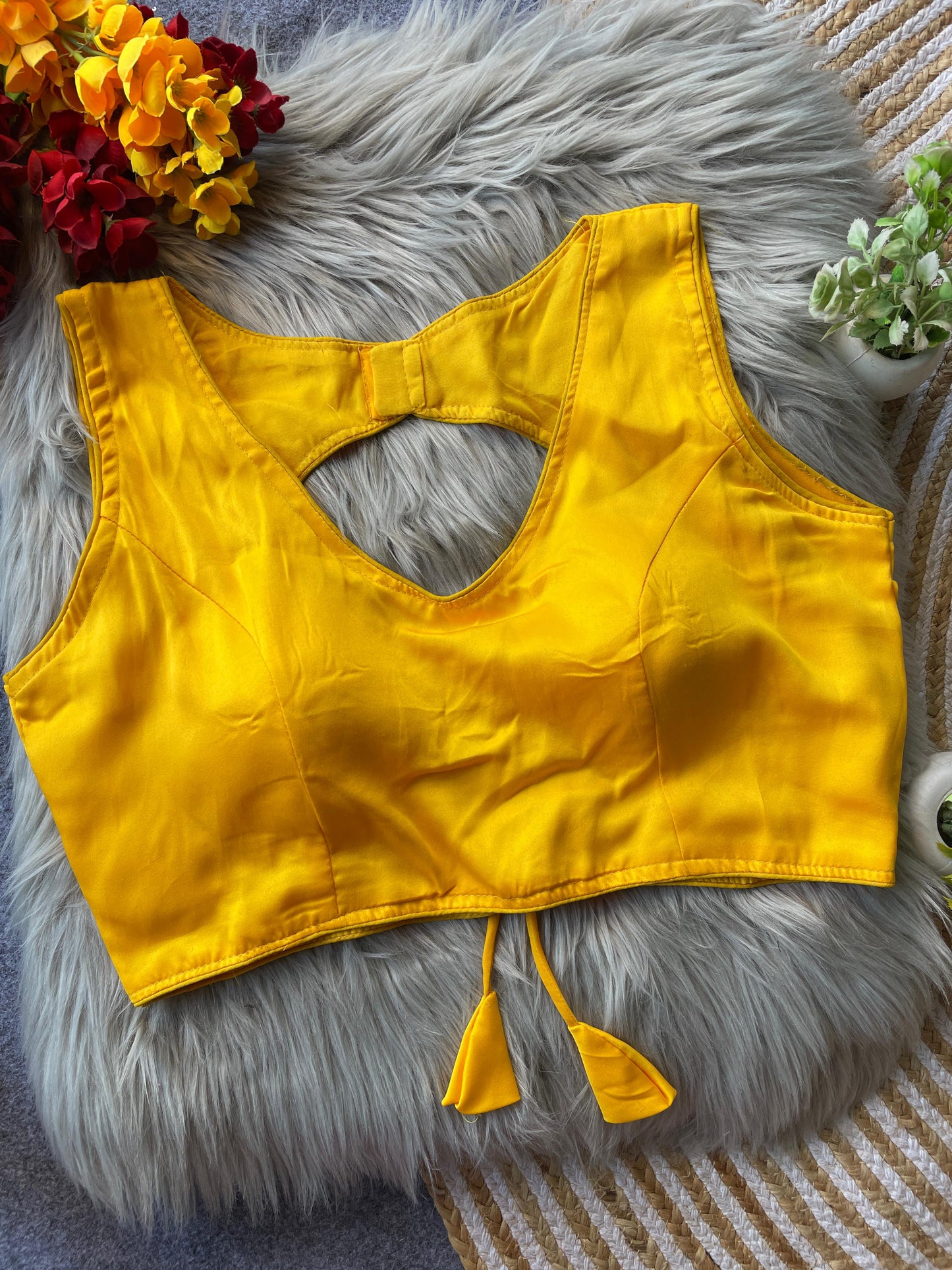 Pure malai satin sleeveless ready made blouse