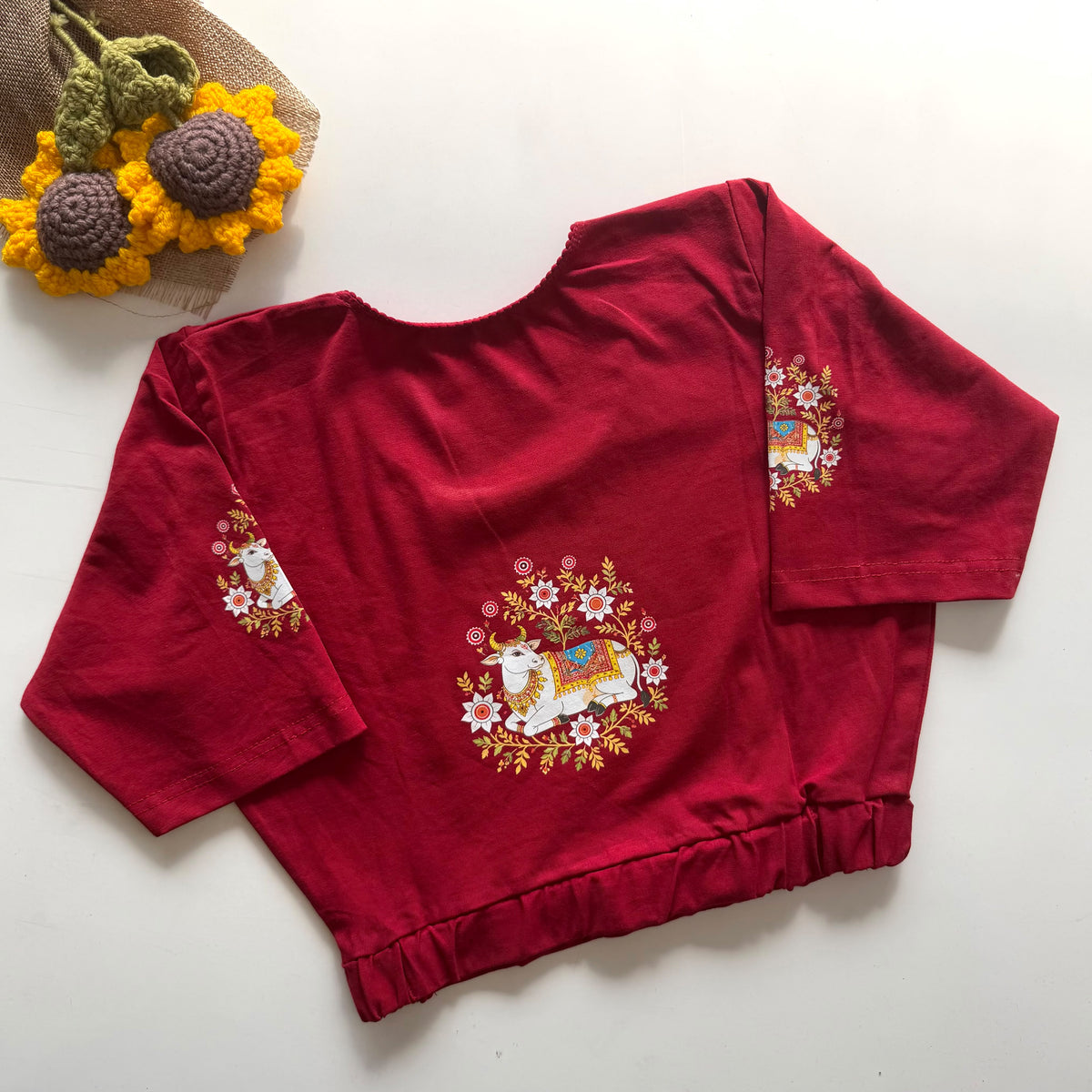 Beautiful block print with elastic ready made blouse