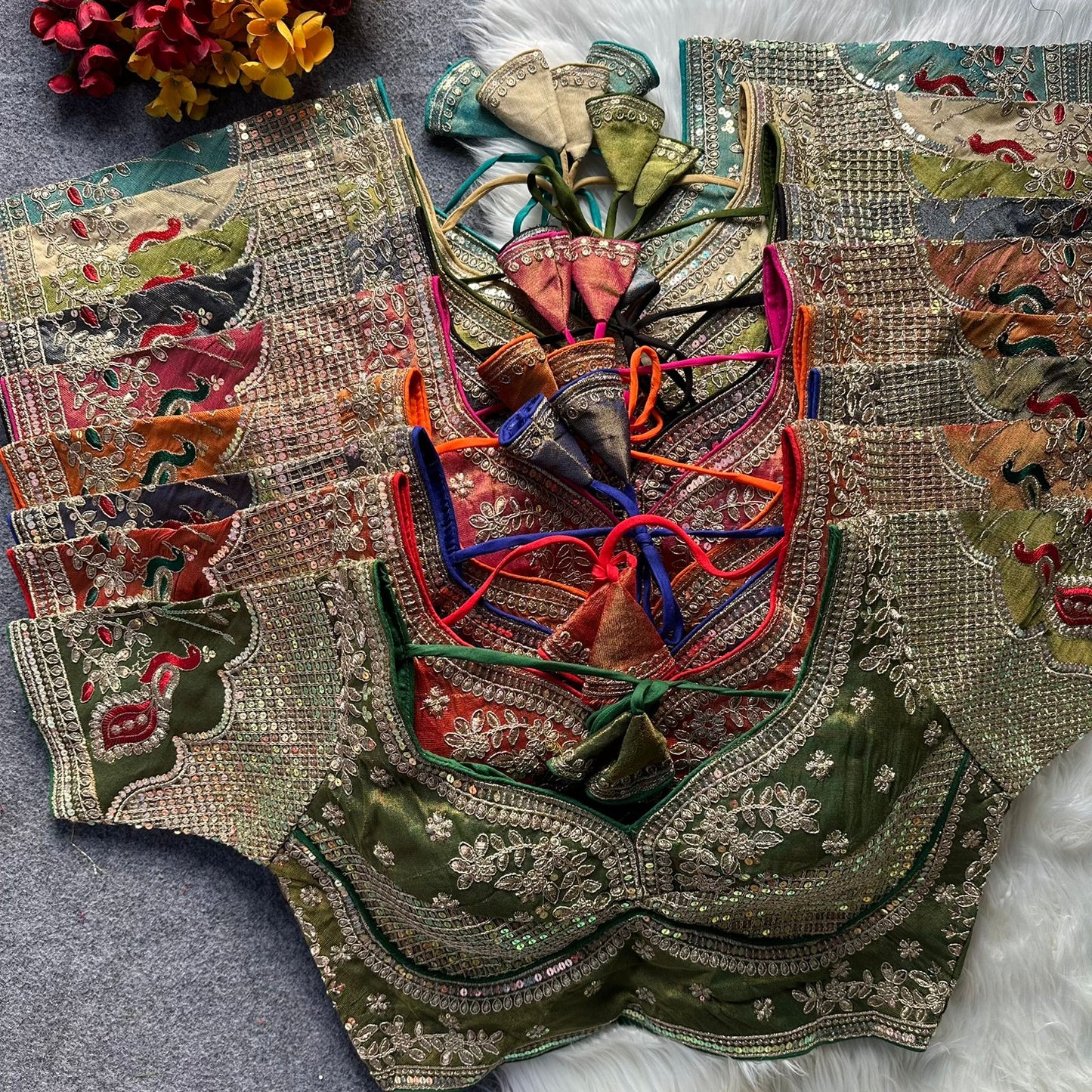 Heavy cosmoss silk embroidery work ready made blouse