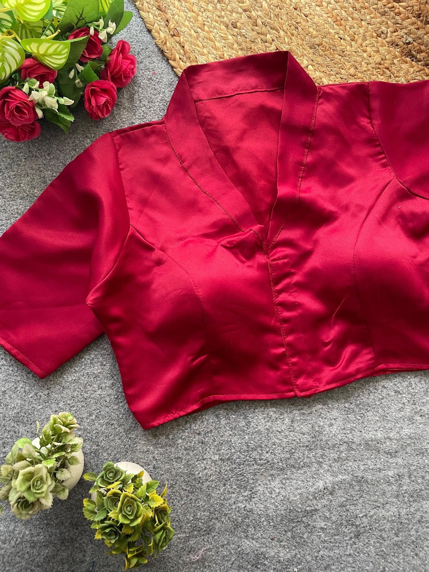 Pure malai satin collar neck ready made blouse