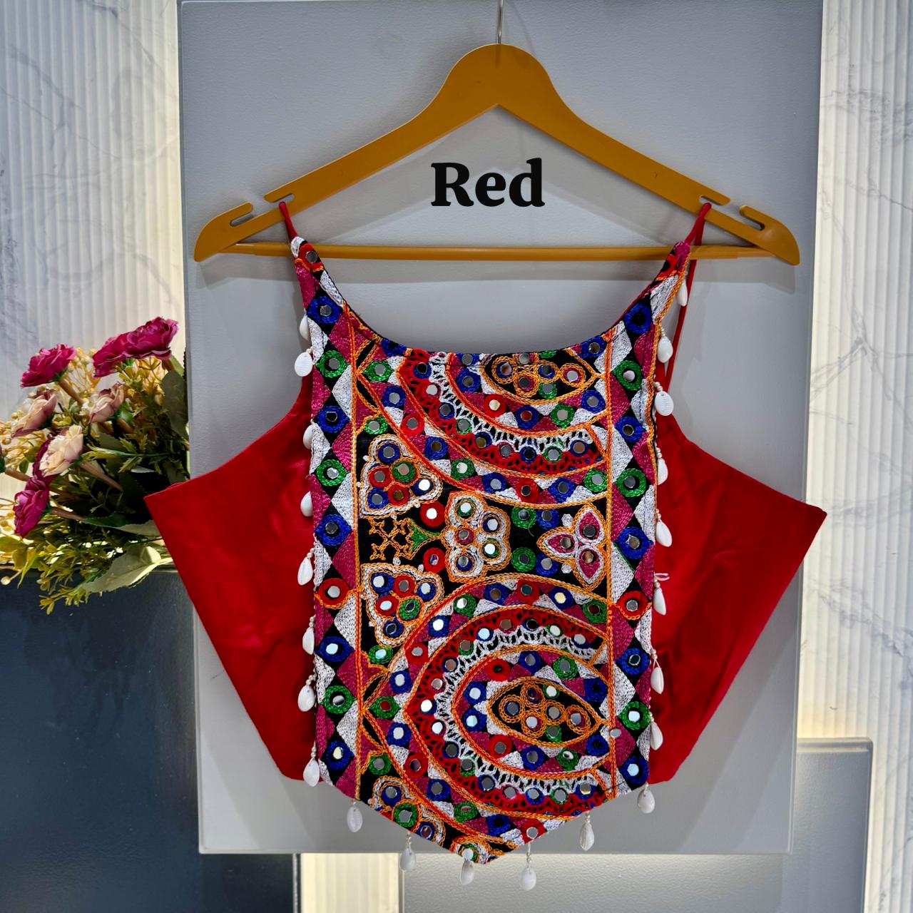 Heavy thread & hand mirror work ready made blouse