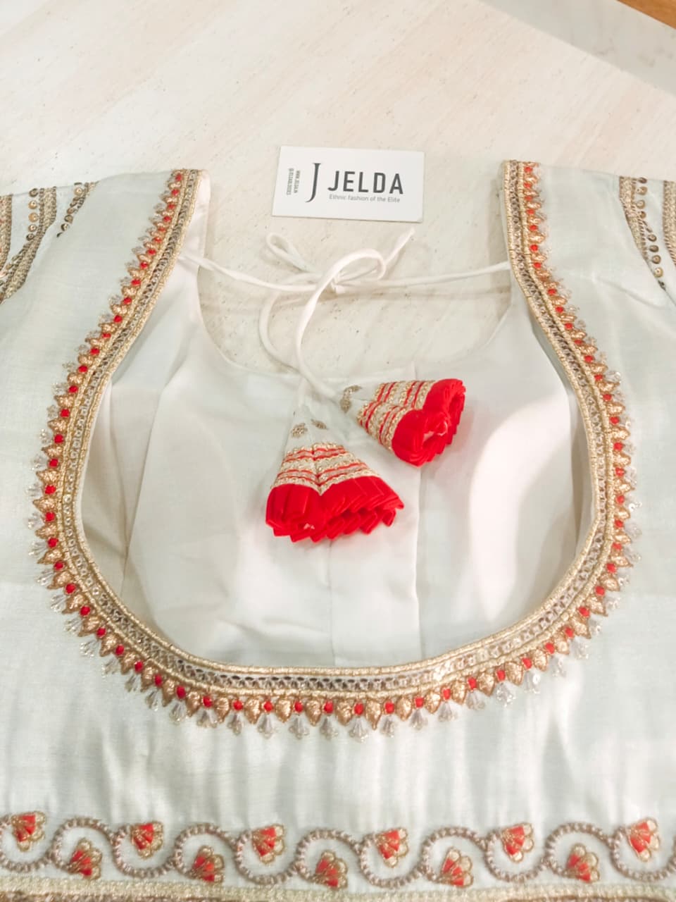 Silk embroidery and jumki work ready made blouse