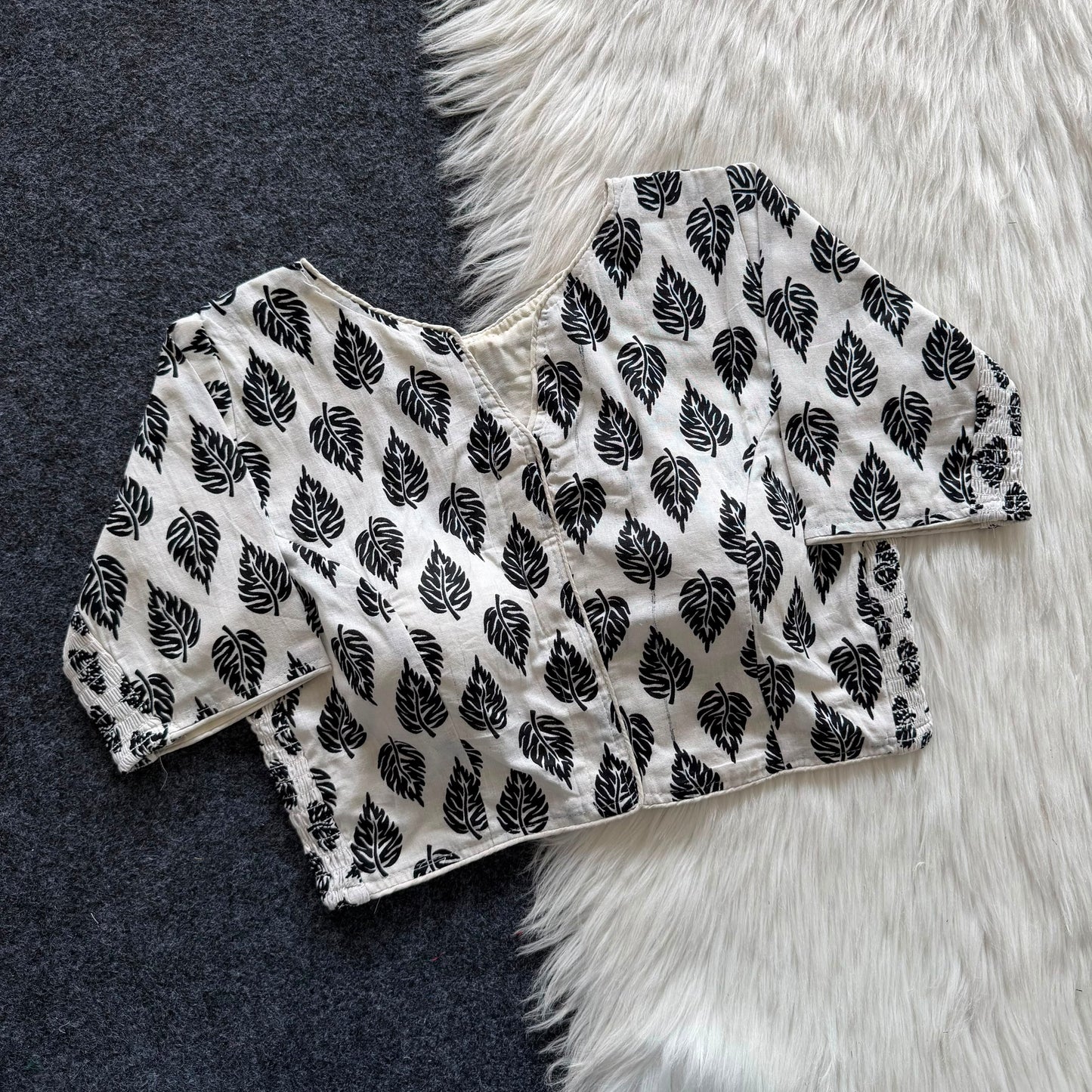 Beautiful hand block print with side elastic ready made blouse