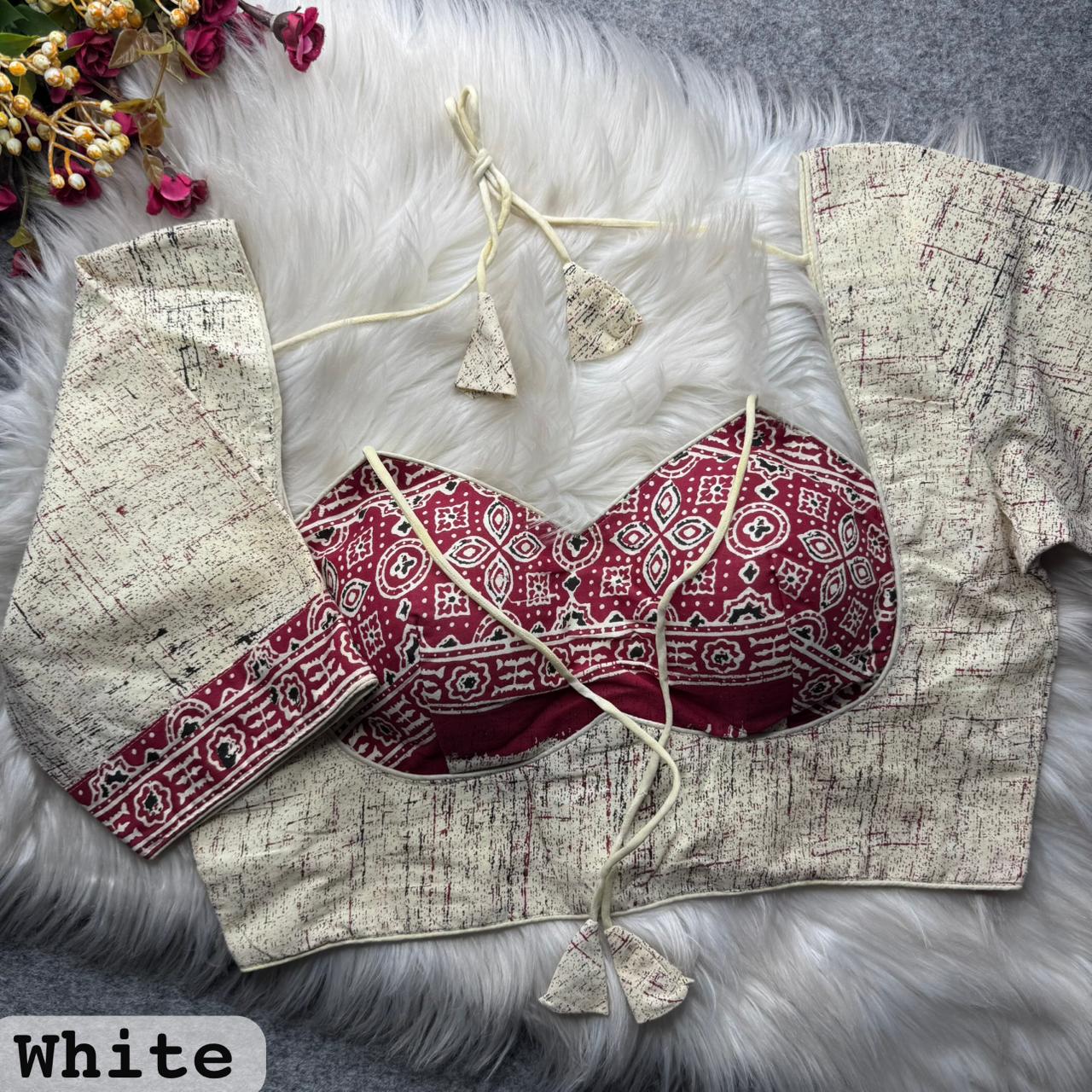 Pure Ajrakh Cotton Masaba Neck ready made blouse