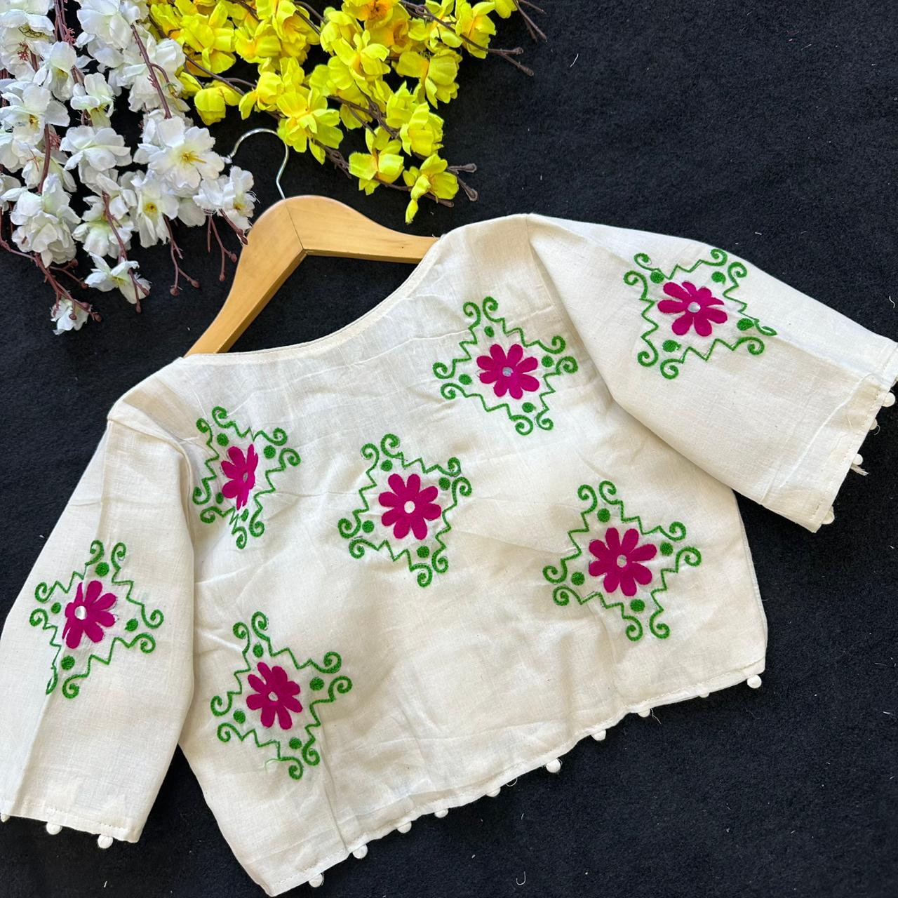 Heavy cotton embroidery ready made blouse
