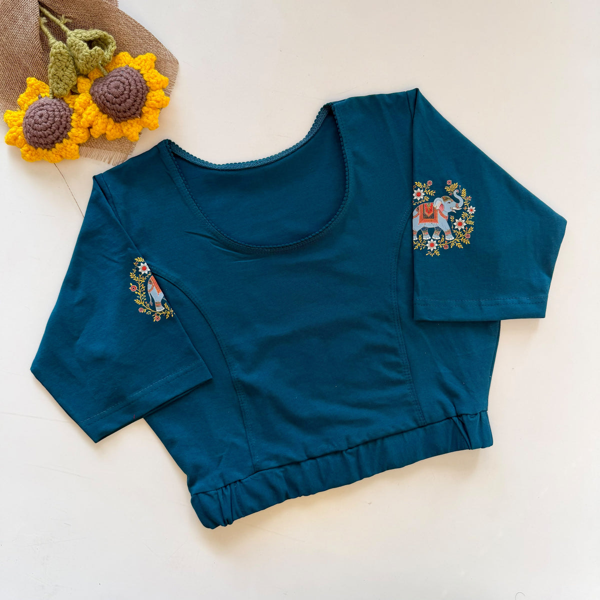 Beautiful block print with elastic ready made blouse