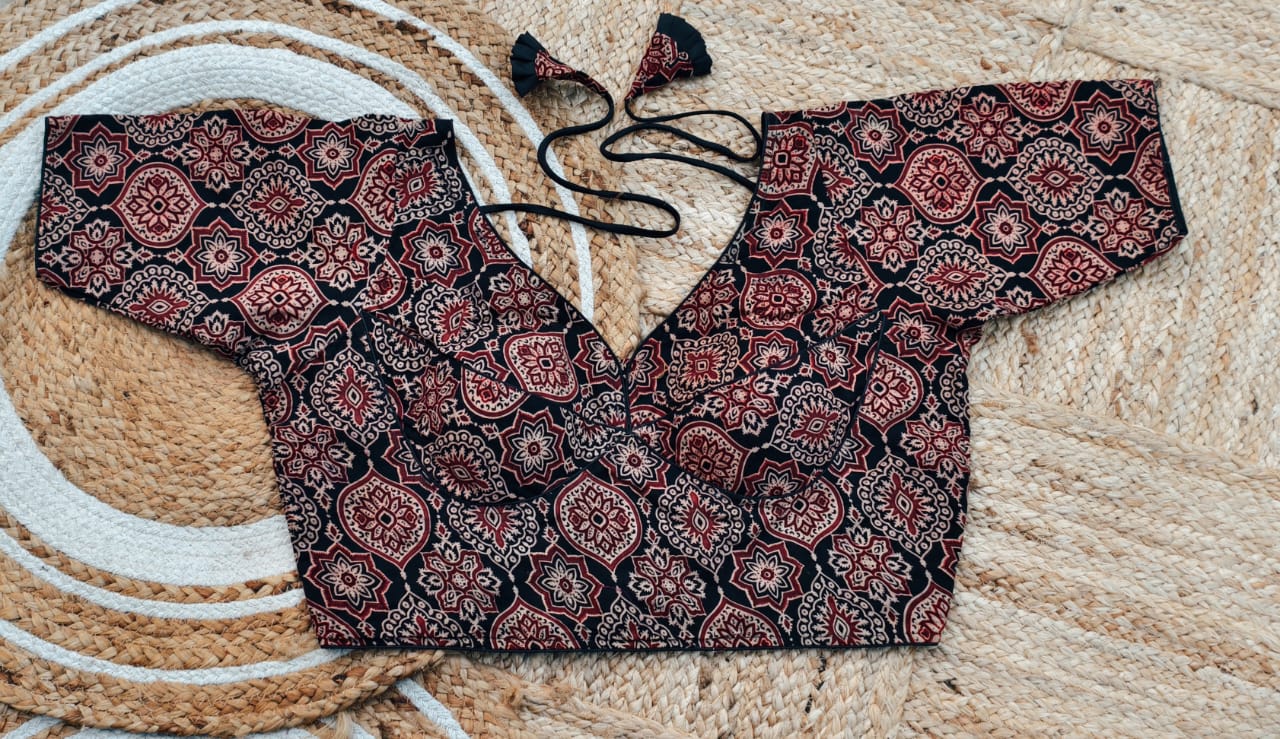 Ajrakh cotton ready made blouse