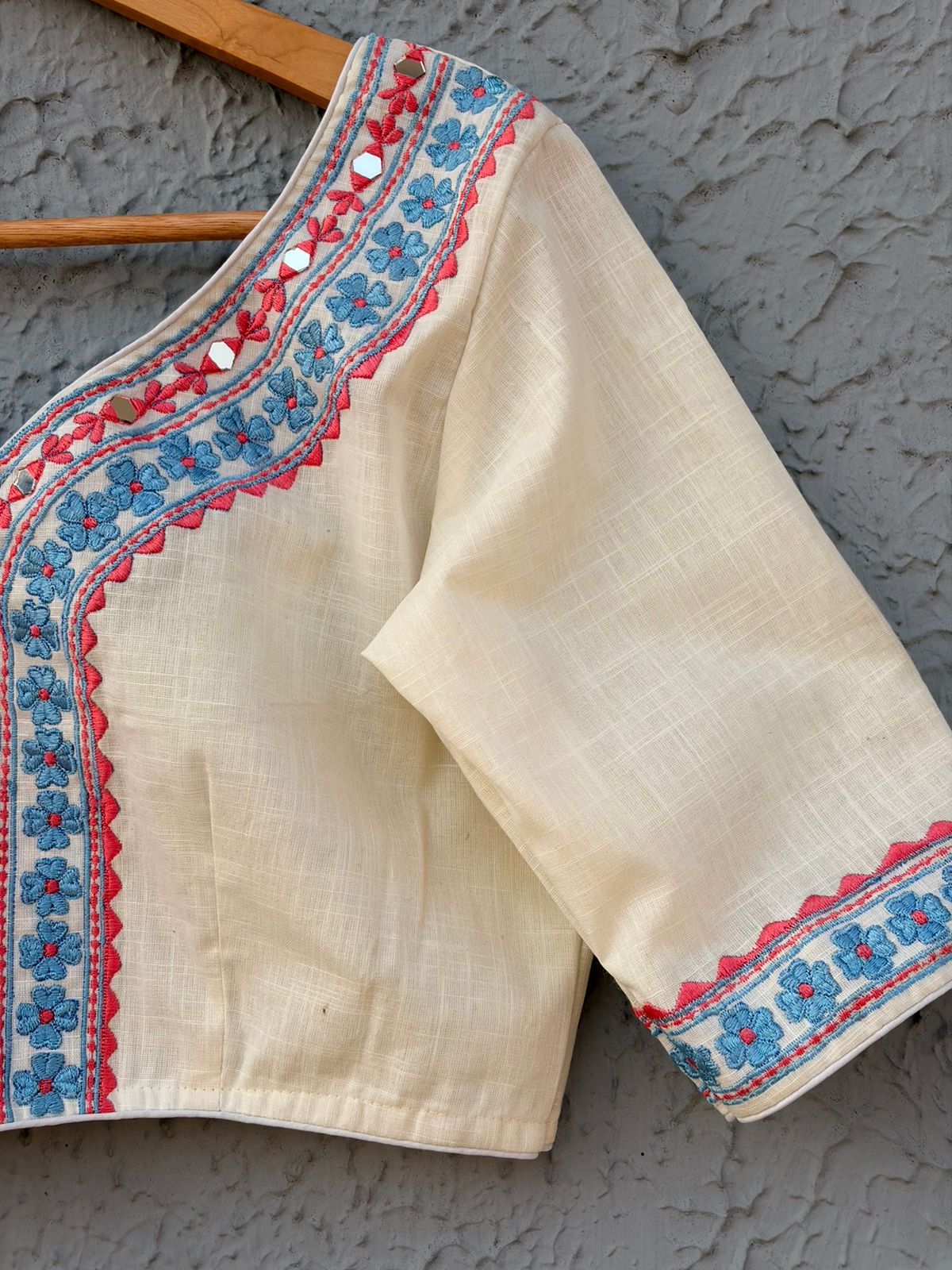 Cotton mirror embroidered designer blouse