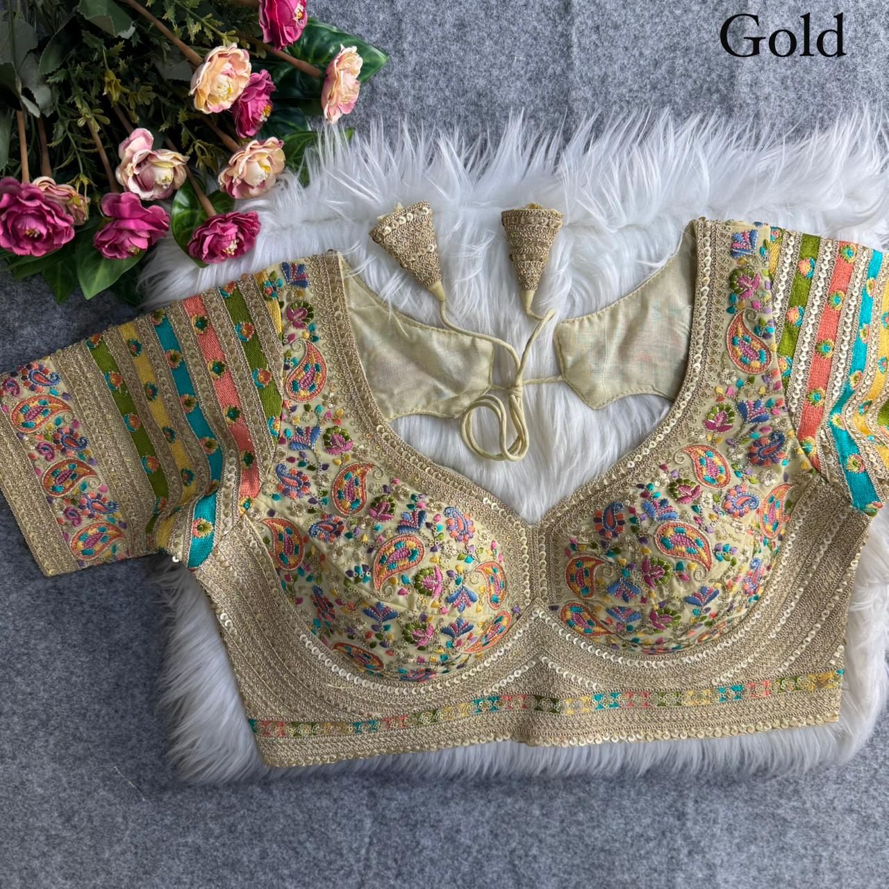 Beautiful Antique Viscose Thread Work ready made blouse