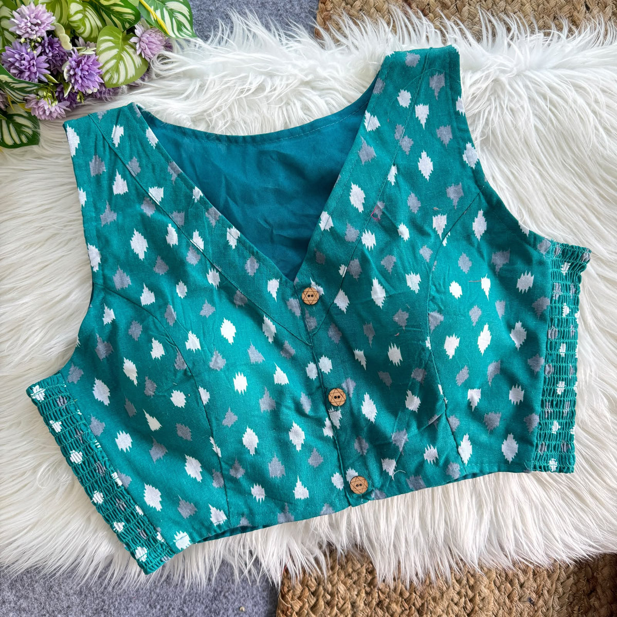 Presenting flexi fit Pure Ajrakh Bandhani Print Cotton ready made blouse