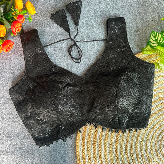 SPECIAL GOLD-BLACK-SILVER LINE WORK READY MADE BLOUSE