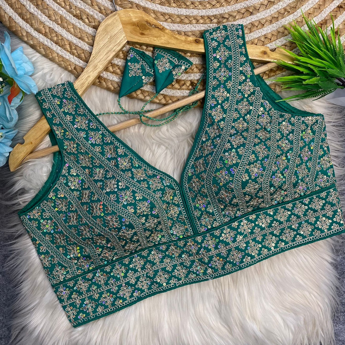 Heavy embroidery + sequins work ready made blouse