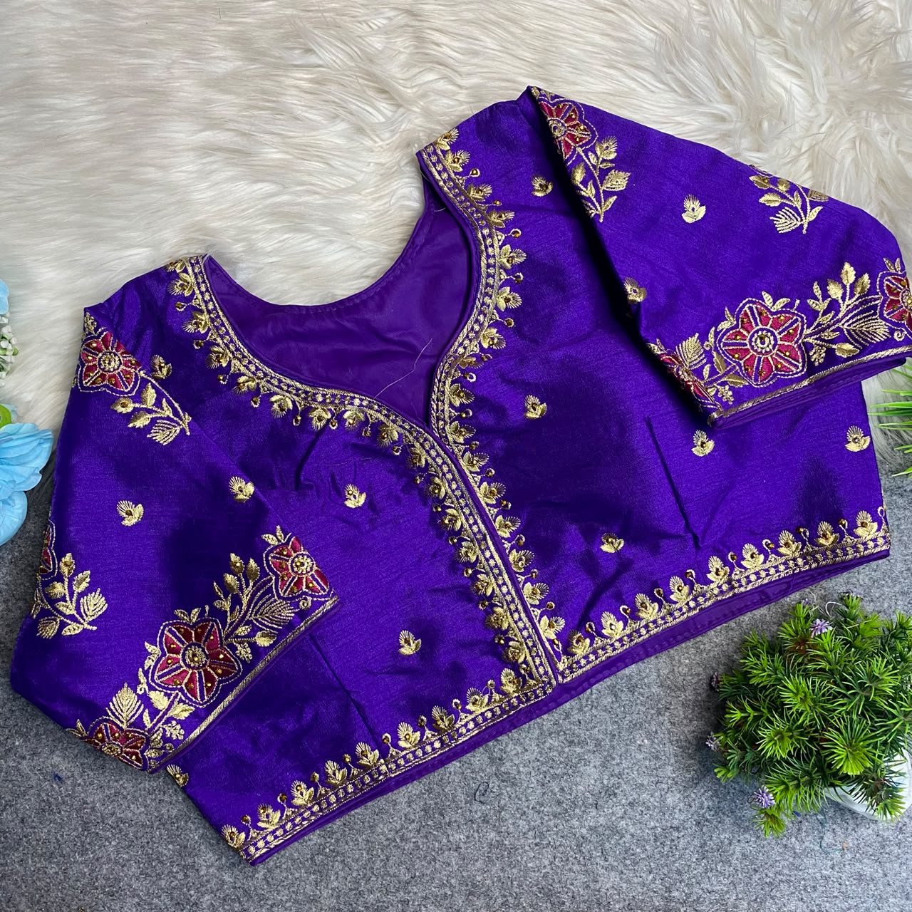 Heavy Embroidery Work ready made blouse