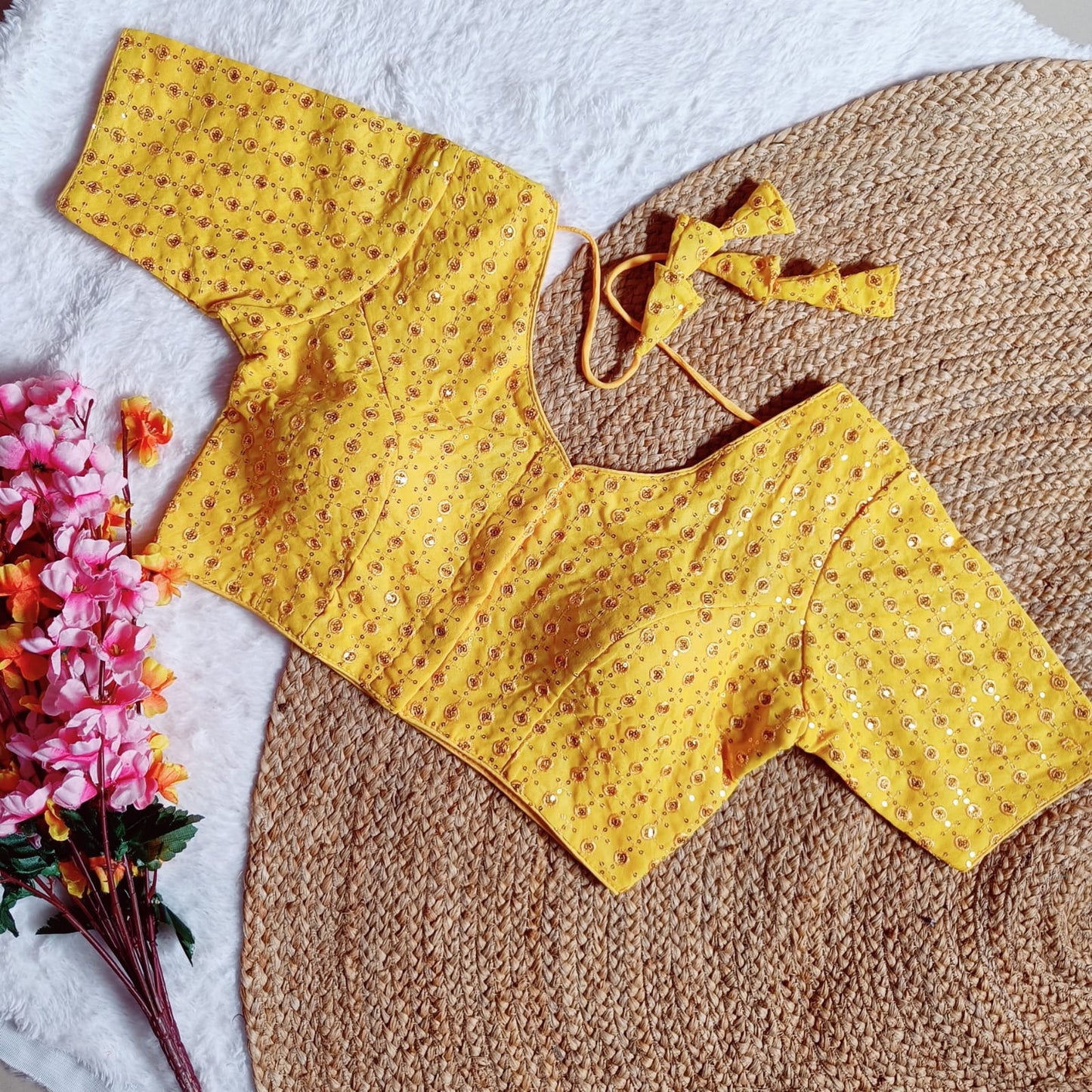 Georgette fabric with sequins work ready made blouse