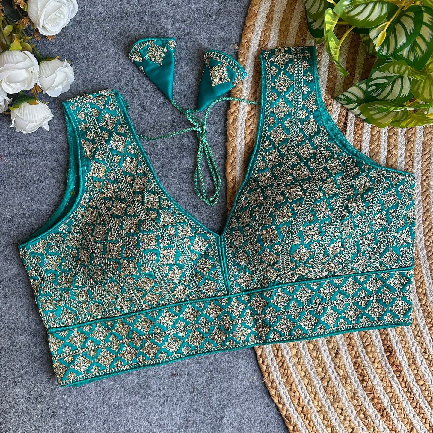 Heavy Embroidery + Sequins Work ready made blouse
