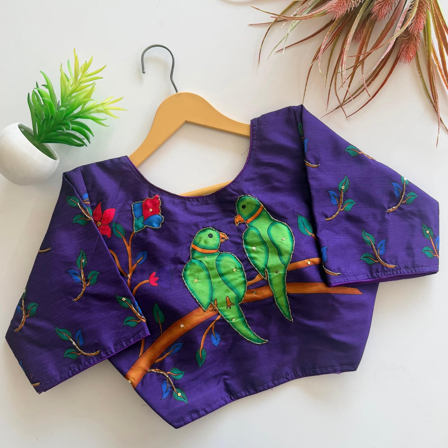 Pure silk fabric with Decent print ready made blouse