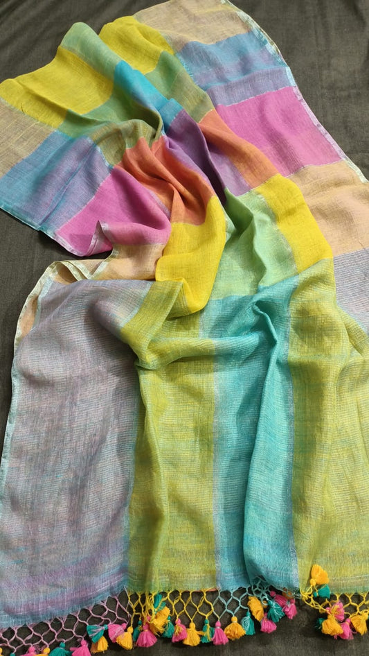 Pure multi colour linen by linen & zari sarees