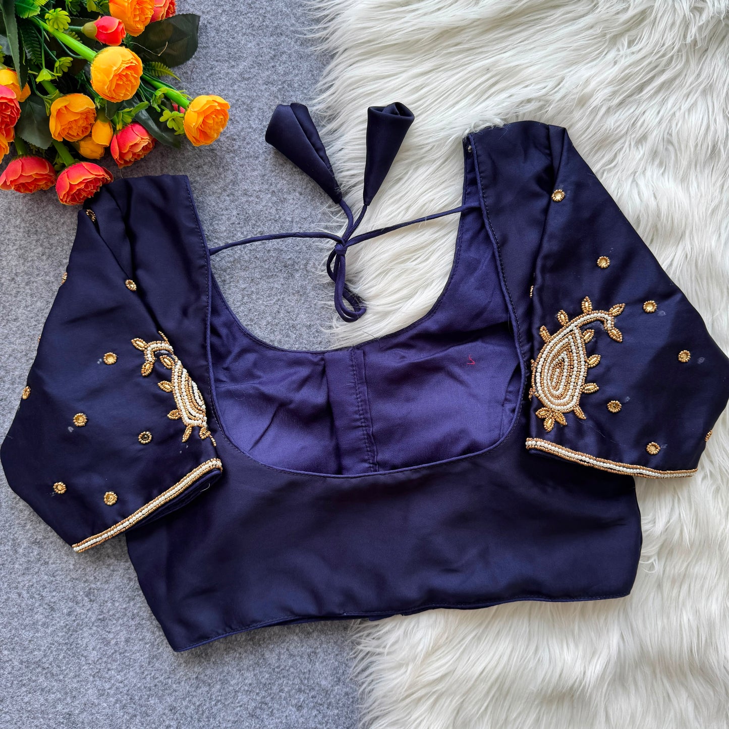 Malai satin with hand work ready made blouse