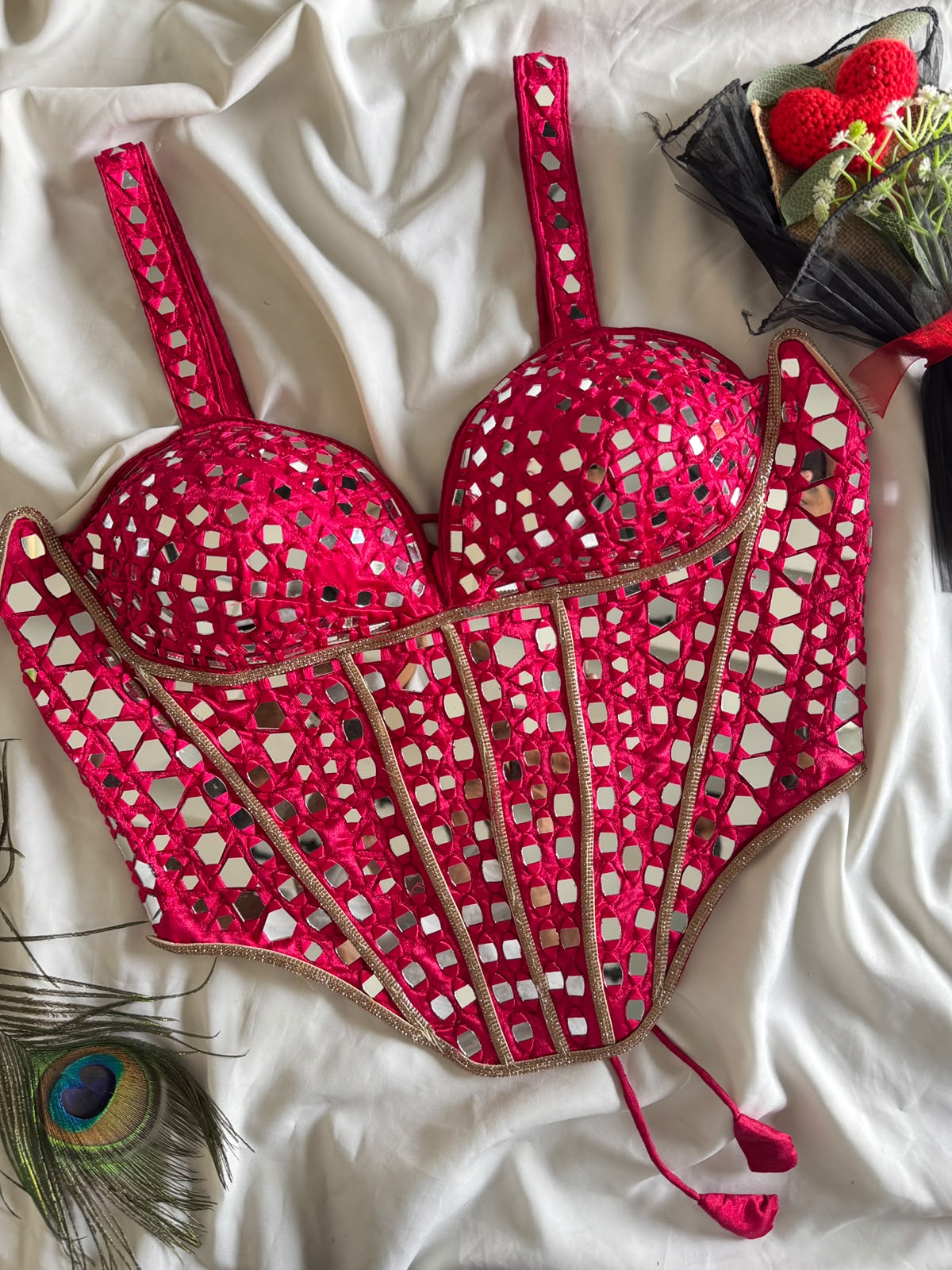 Beautiful handwork original mirror all over ready made blouse