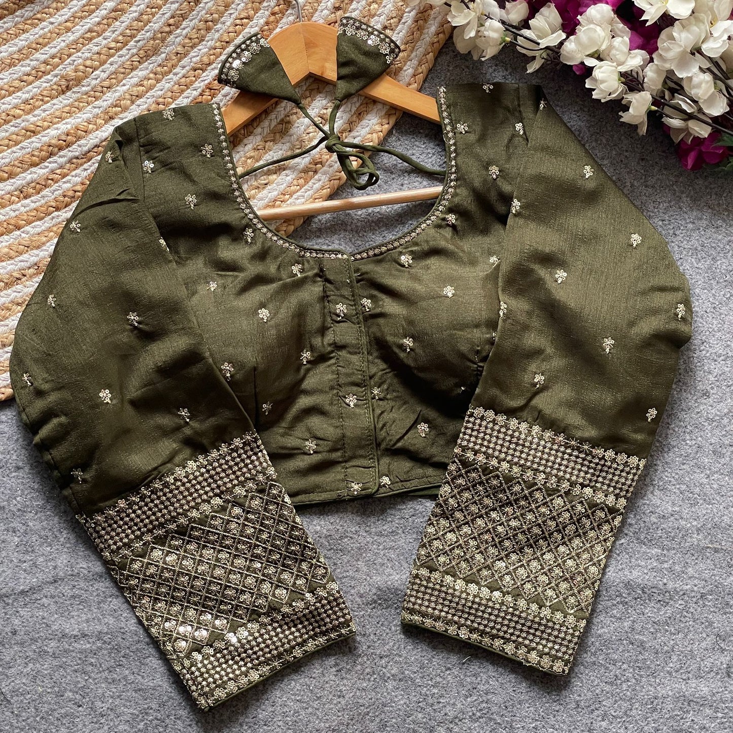 Vichitra Silk 3/4 sleeve ready made blouse