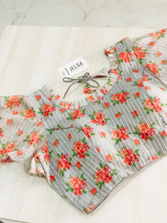 Print work frill sleeve ready made blouse