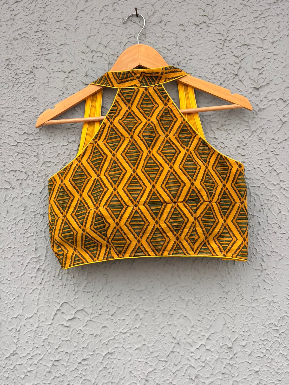 Pure handblock ajrakh halter neck designer blouse