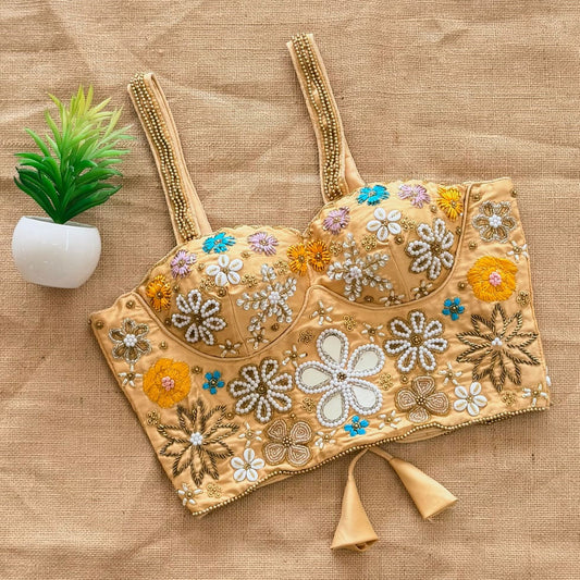 Beautiful handcrafted work all over with real mirror touch up and heavy thread all over ready made blouse