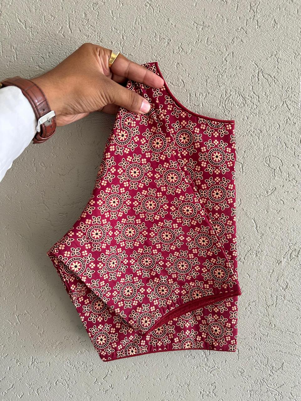 Pure Ajrakh Cotton ready made blouse