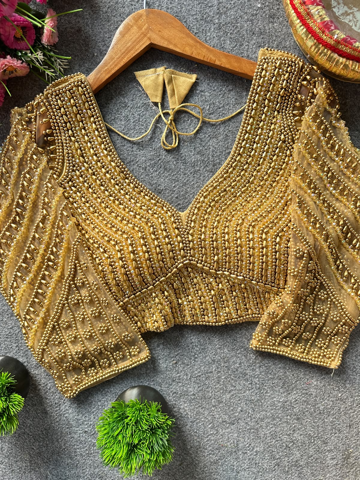 Presenting beautiful handcrafted pearl work in all over ready made blouse