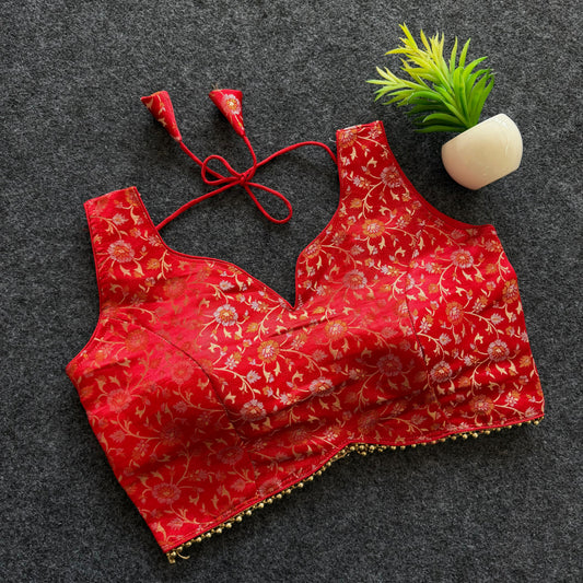 Double shade flower weave all over ready made blouse