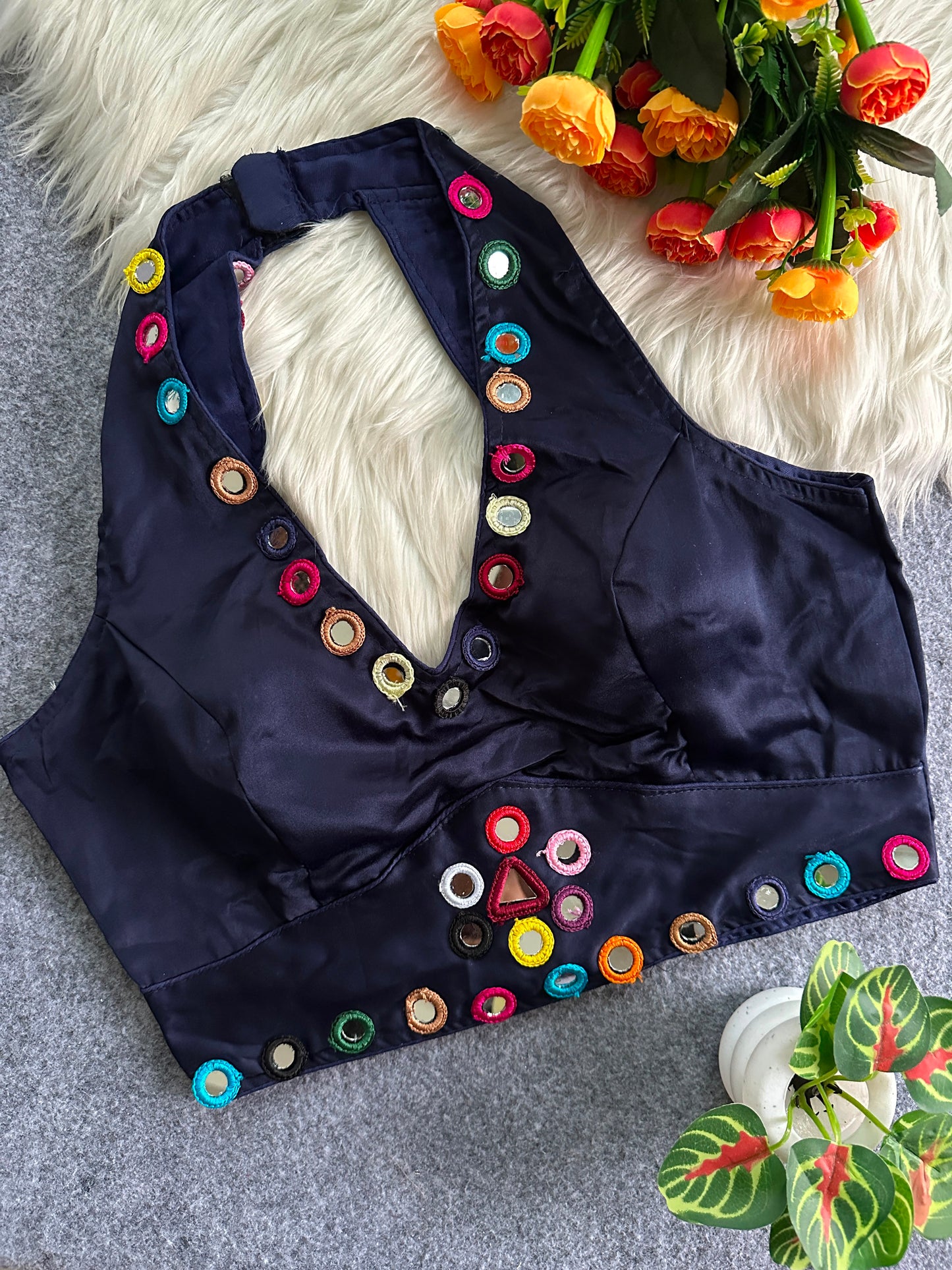 Satin silk sleeveless ready made blouse