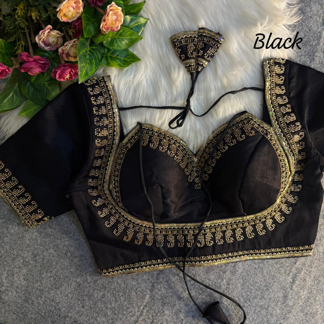 Beautiful heavy beads work ready made blouse