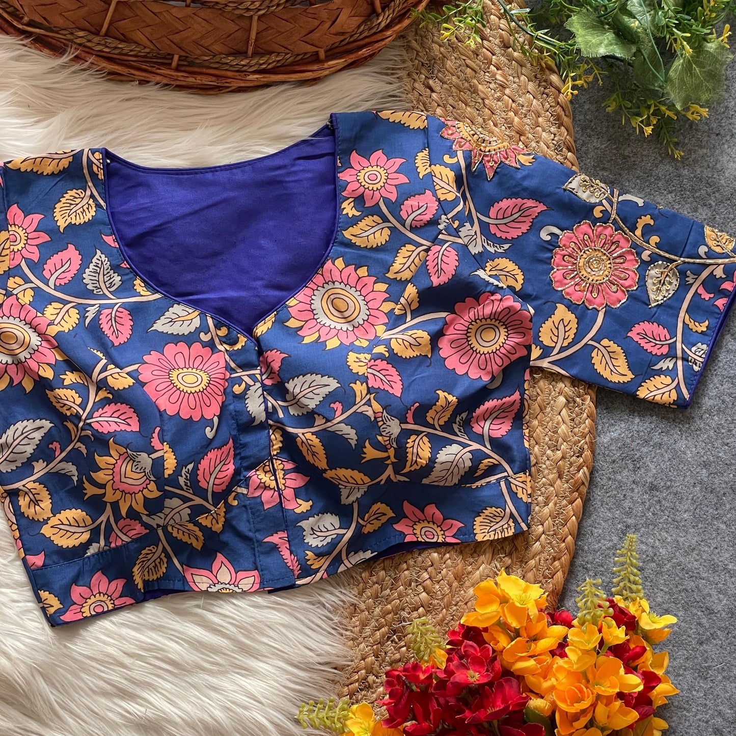 Pure cotton print silk ready made blouse