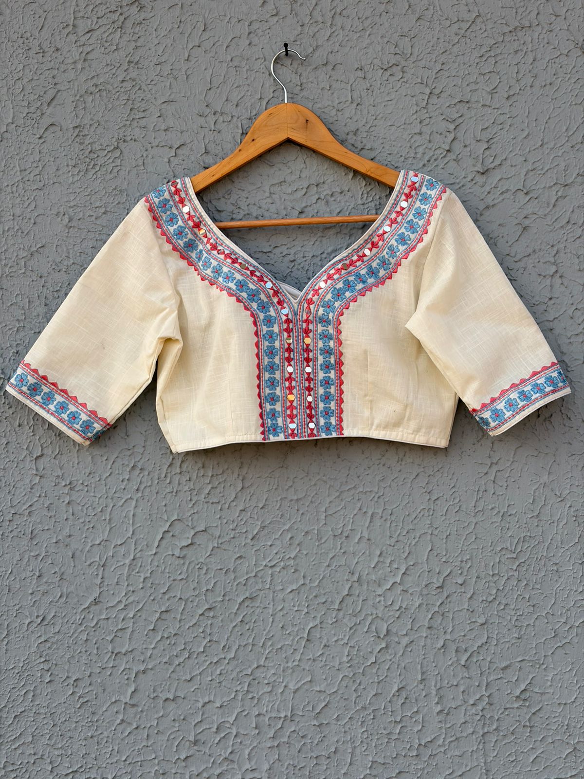 Cotton mirror embroidered designer blouse