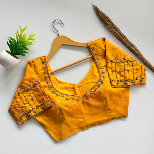 Beautiful handwork all over front and sleeves with designer handwork ready made blouse