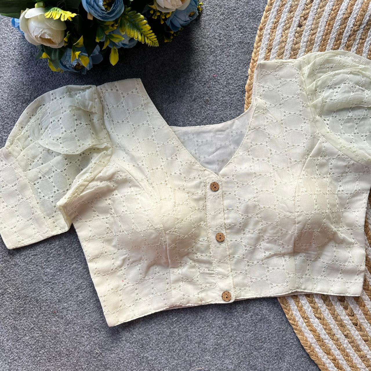 Pure hakoba cotton puff sleeve ready made blouse