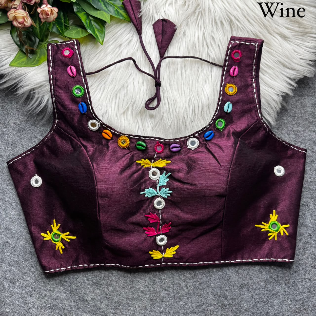 Multi Handwork Thread + Hand Mirror Work ready made blouse
