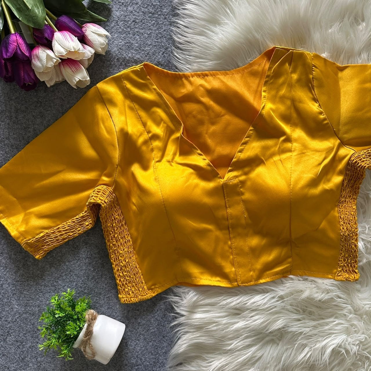 Heavy silk side elastic ready made blouse