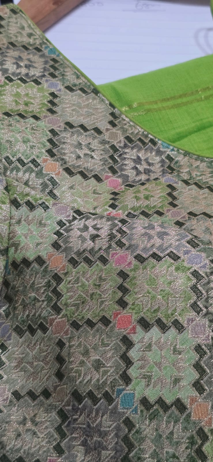 Sage Green Woven Brocade Designer ready made blouse