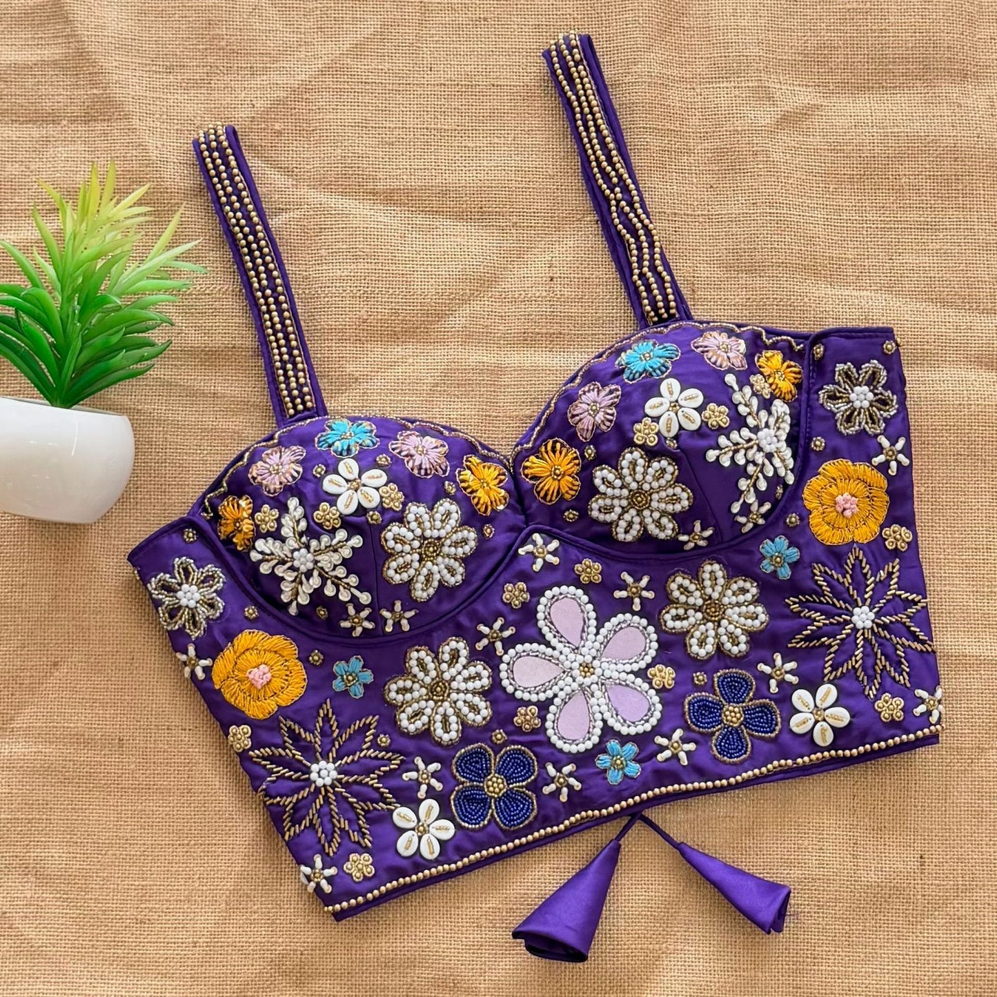 Beautiful handcrafted work all over with real mirror touch up and heavy thread all over ready made blouse