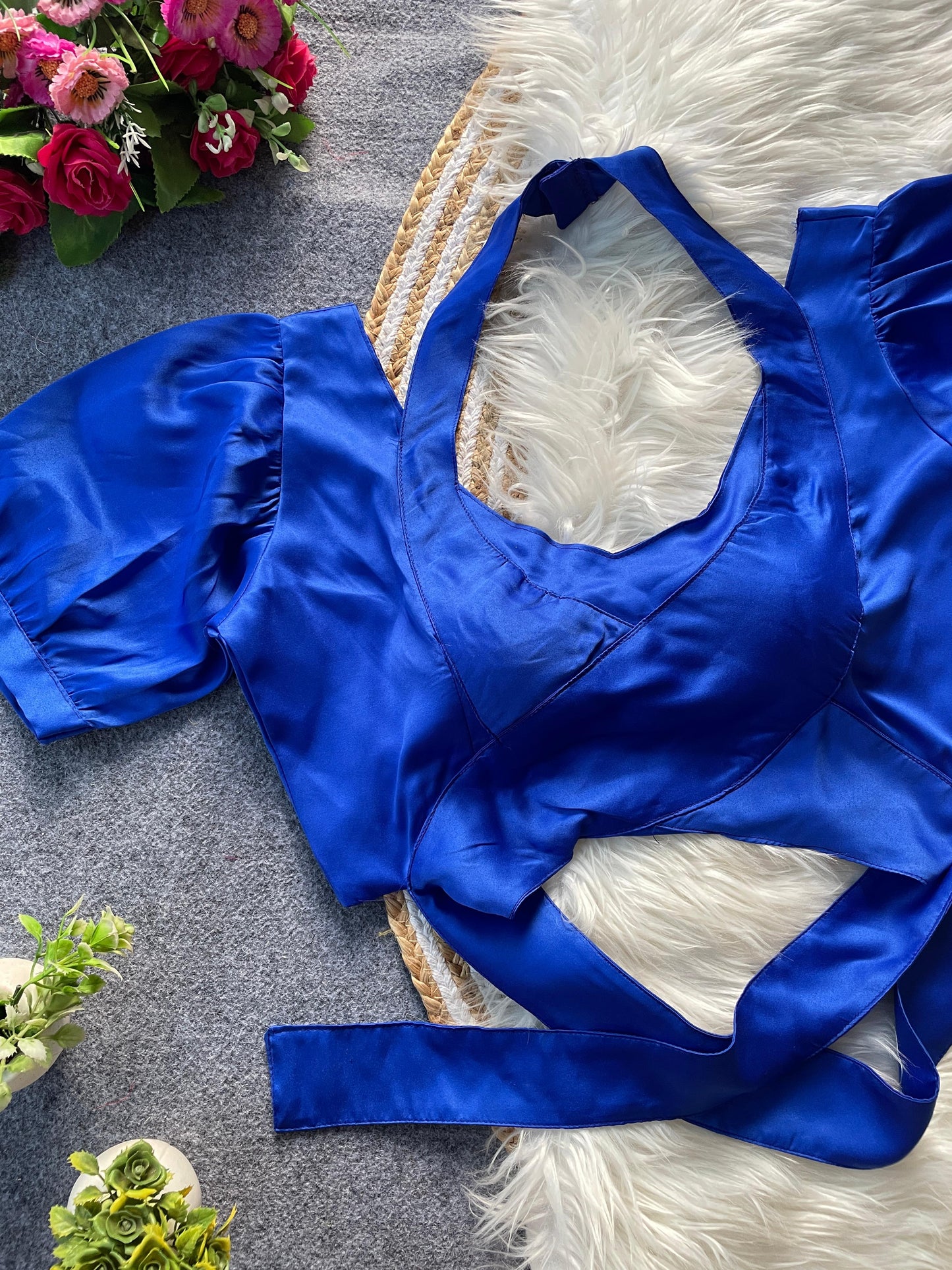 Pure Malai Satin balloon sleeve ready made blouse