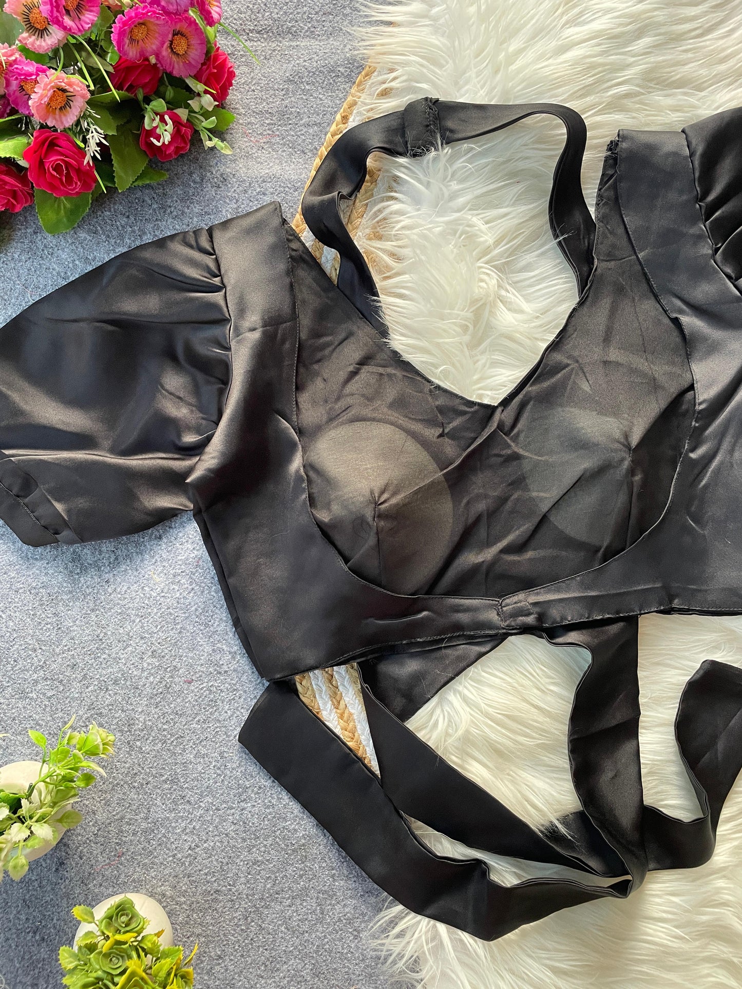 Pure Malai Satin balloon sleeve ready made blouse