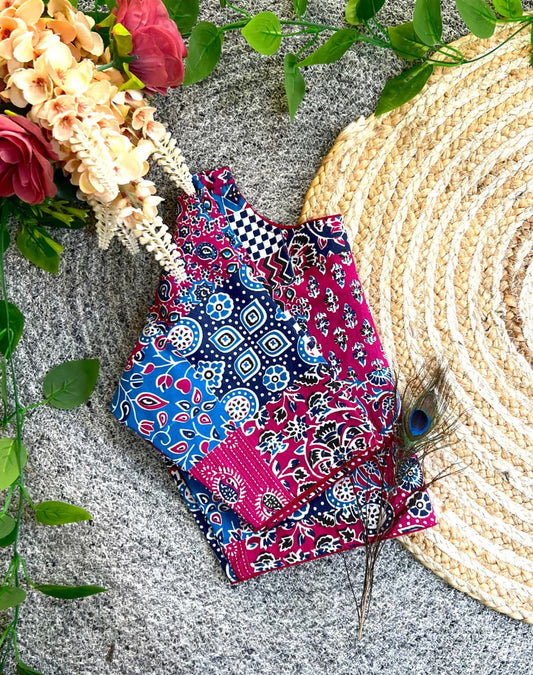 Pure ajrakh cotton morpich print ready made blouse