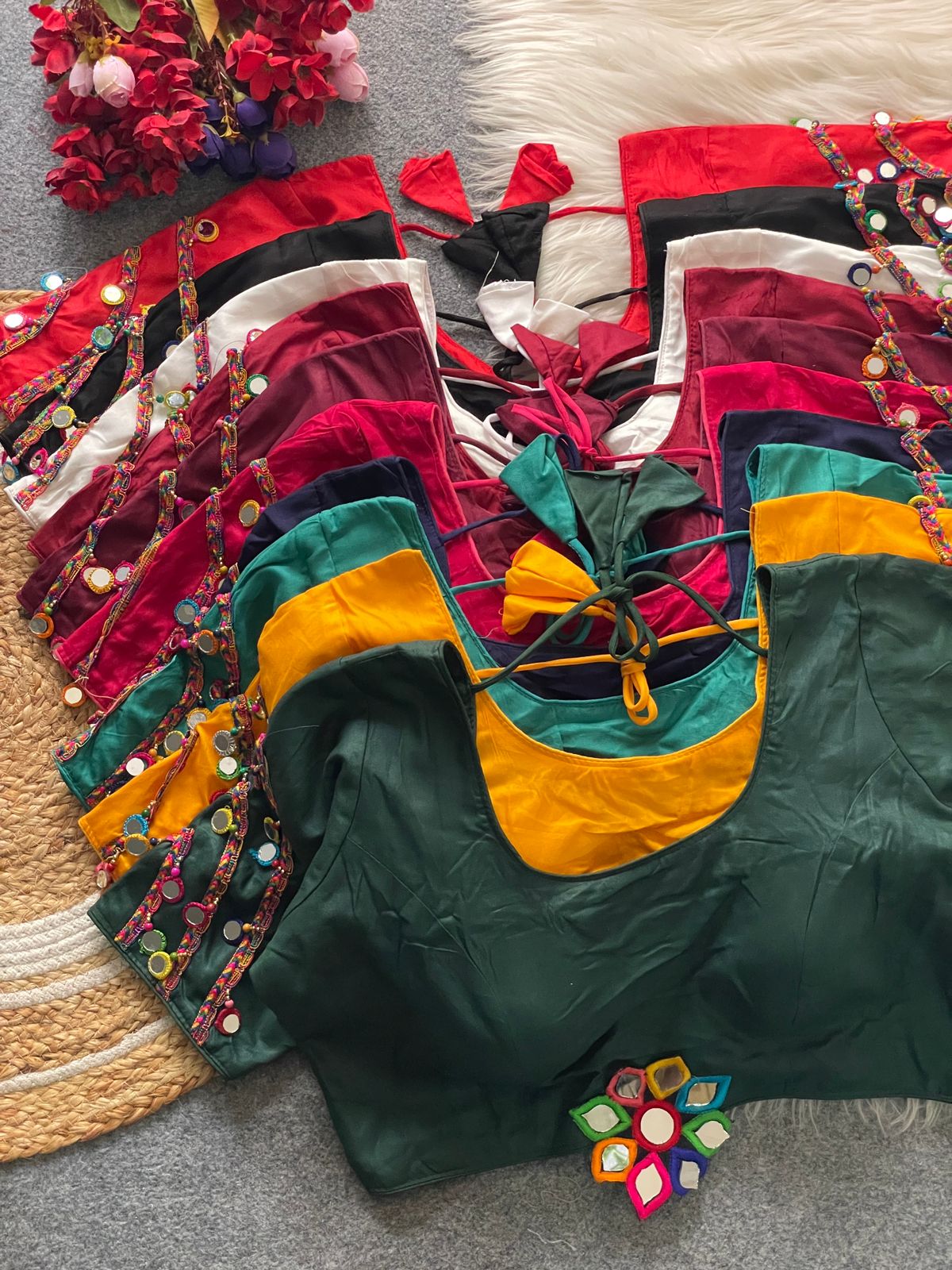 Heavy Embroidery and Hand Mirror Work ready made blouse