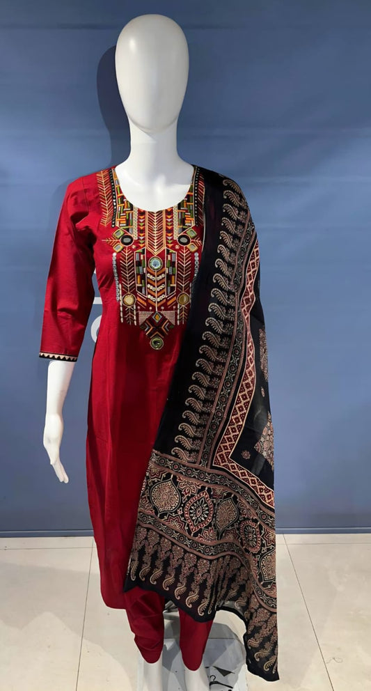 Cotton embroidery and mirror work salwar suit