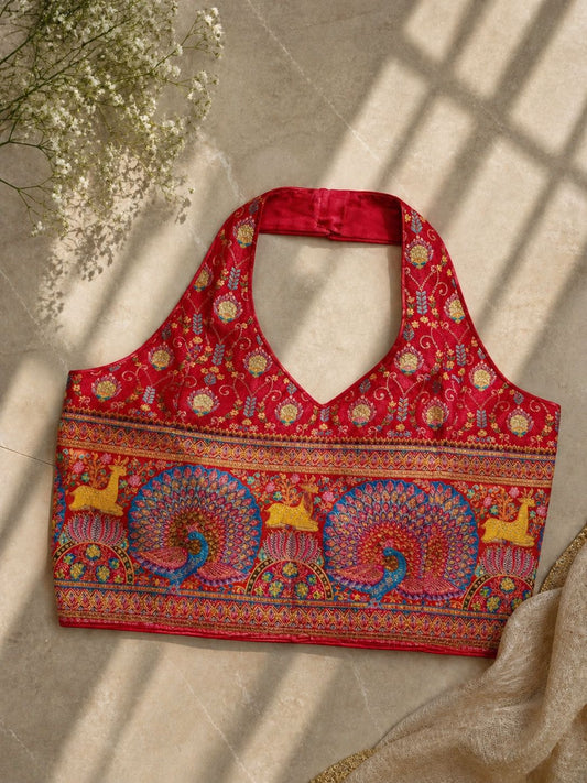 A beautiful 12 thread weaving of colours all over pure banarasi silk ready made blouse