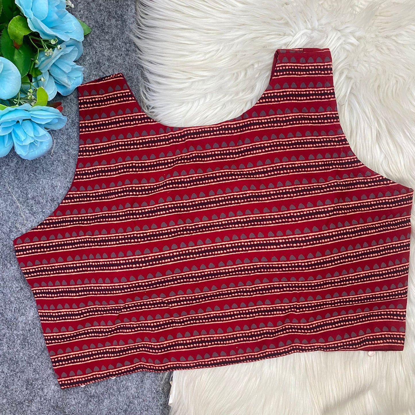 Ajrakh print sleeveless ready made blouse