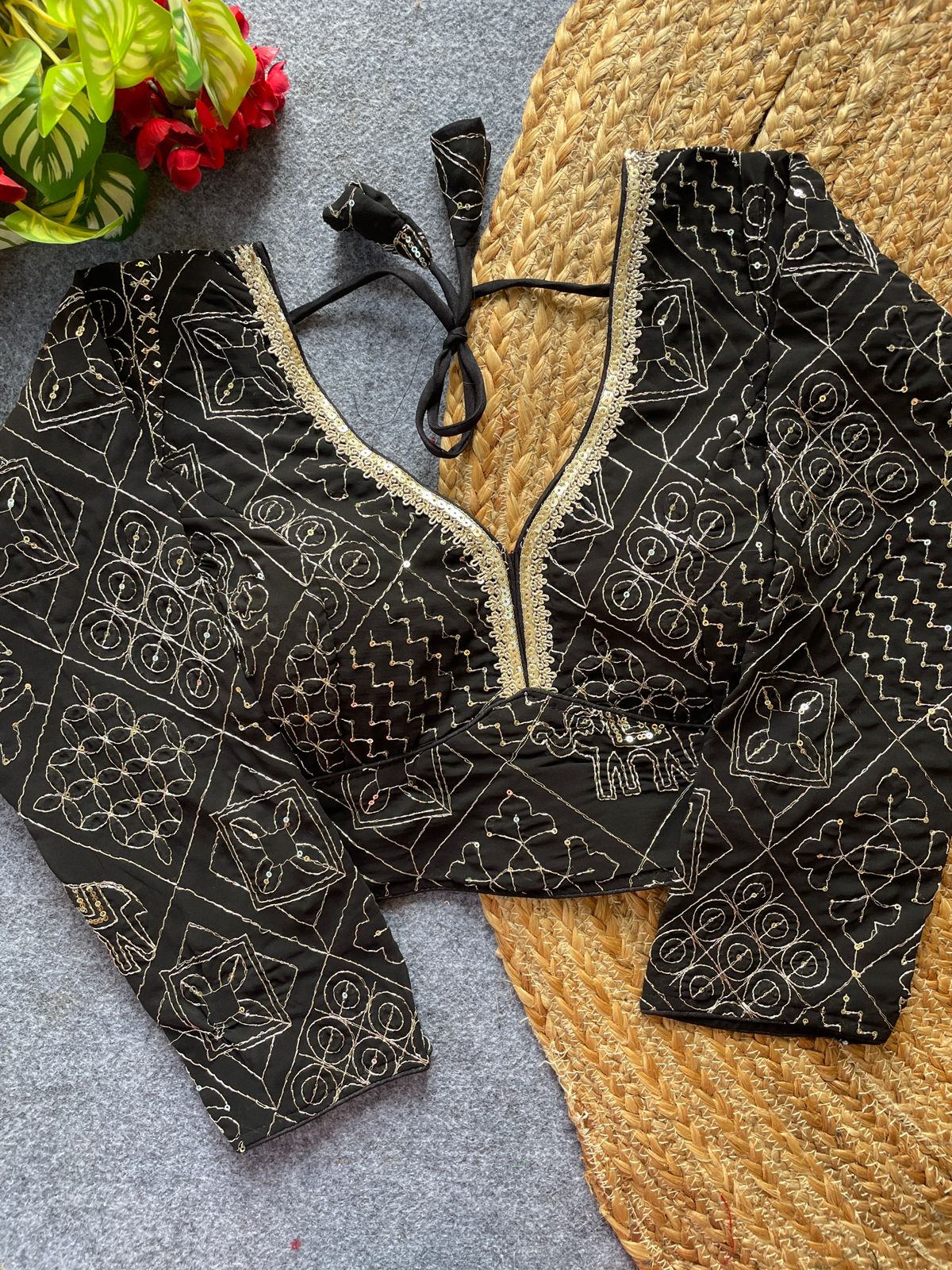 Premium gujarat work full sleeve ready made blouse