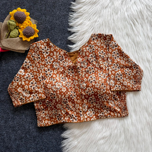 Beautiful hand block print with side elastic ready made blouse